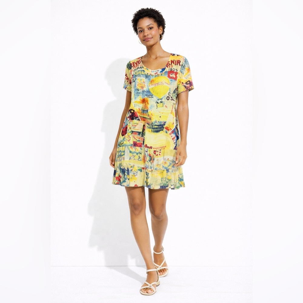 Vintage Jams World Graphic Print Drop Waist Dress Multicolor Size M Artsy Boho